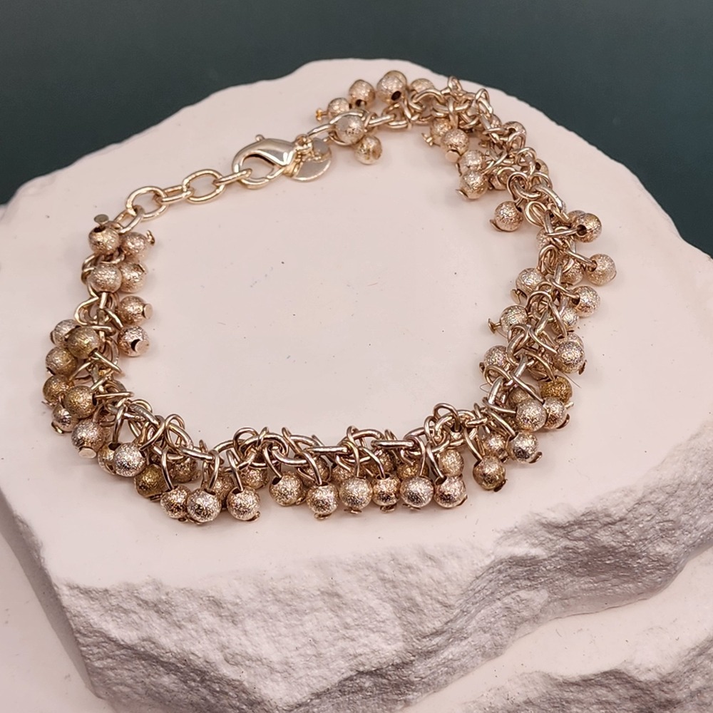 925 Sterling Silver Textured Ball Cluster Charm Bracelet Dangle Statement Glam